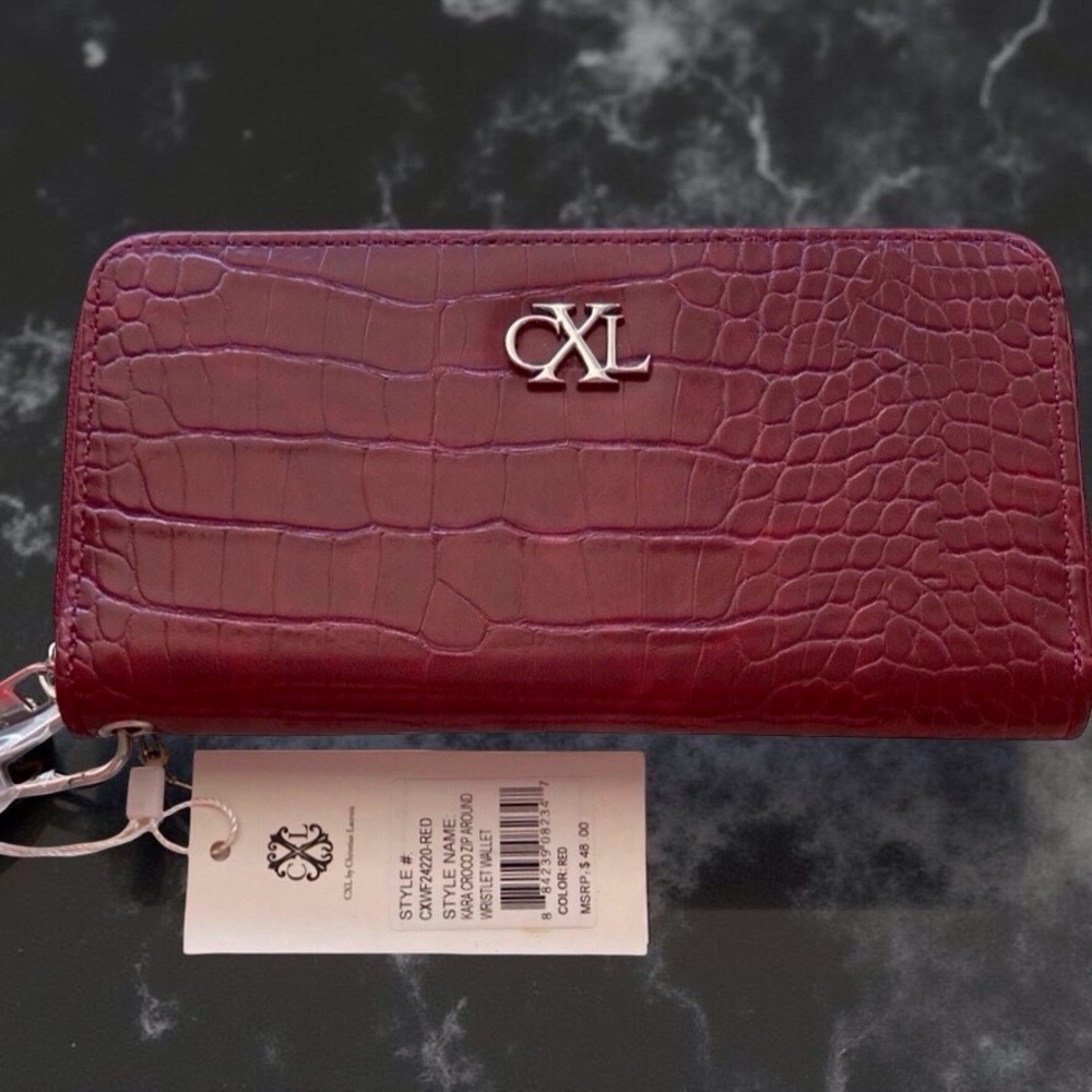 CXL by Christian Lacroix Kara Croco Zip Wristlet Wallet Red NWT Classic - Picture 4 of 7
